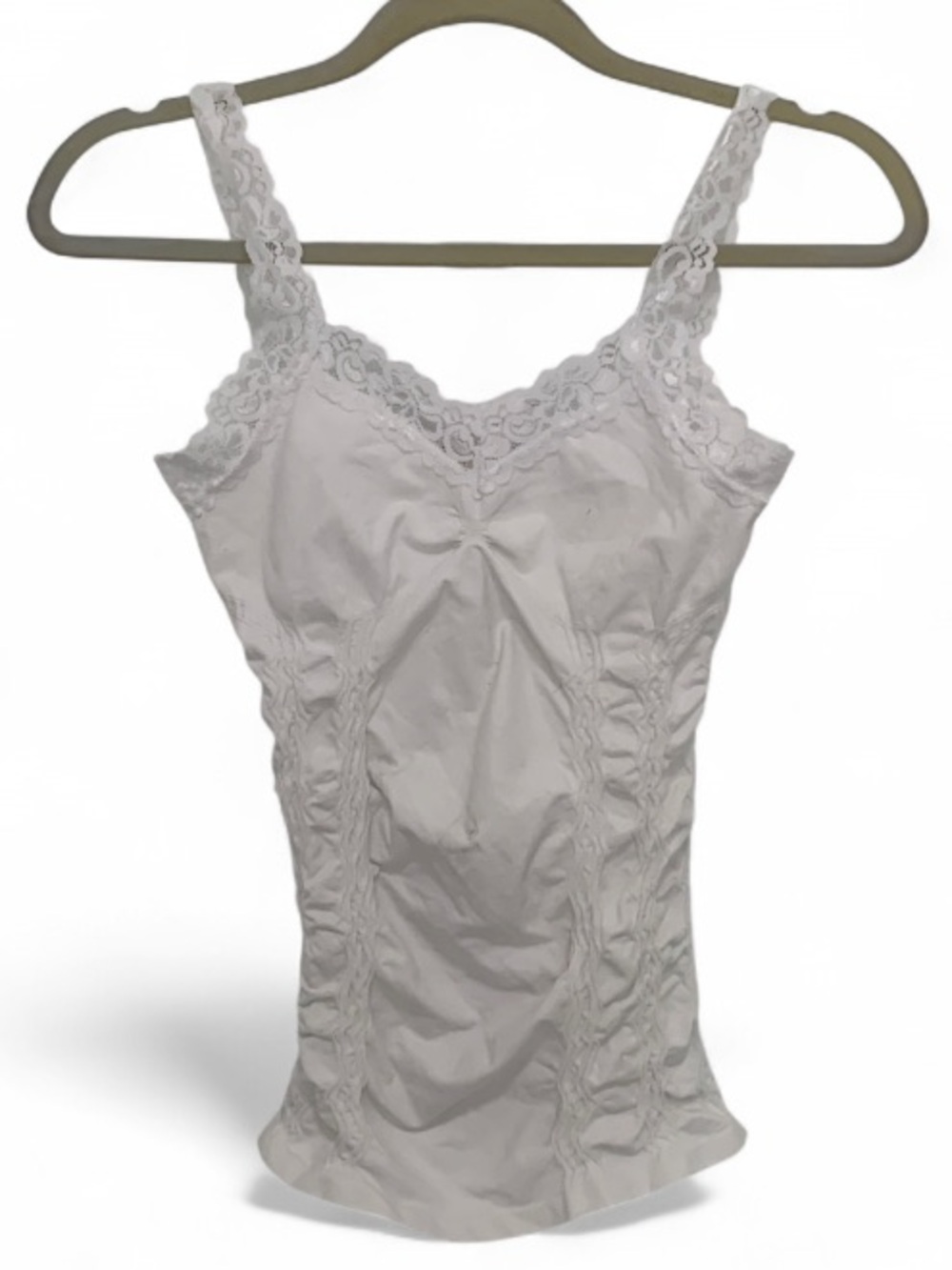 M. Rena Lace-Trim White Seamless Ruched Camisole Tank Top